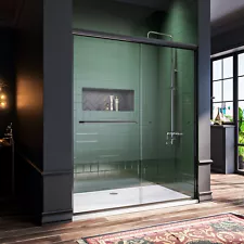 ELEGANT Semi-Frameless Sliding Shower Door 54" x 72" Bypass Matte Black Finish