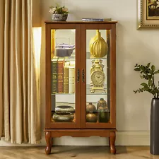 Lighted Curio Display Cabinet with Glass Doors and Adjustable Glass Shelves