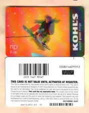 KOHL'S Skateboarder, Snowboarder ( 2008 ) Lenticular Gift Card ( $0 ) V1