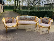 1950 French Louis XVI Corbeille Sofa and Bergere Chairs Set