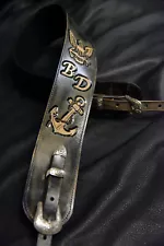 Leather guitar strap Dobro style custom hand made 3" this is just a sample new