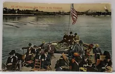 All off for Catalina, San Pedro in the Distance 1908 People on Boat Postcard G3