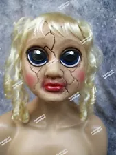 Creepy Doll Costume Mask Sad Sandra Haunted Dirty Cracked Haunted Dolly Ghost