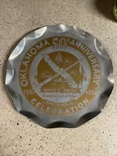 Vintage 1957 Oklahoma Semi-Centennial Aluminum Bar/ Serving Tray Wall Placque