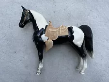 RARE Vintage Breyer Western Horse #55 Black Glossy Pinto CHALKY PLASTIC! Saddle