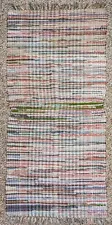 PRIM RAG RUG c.1930 Hand Woven Reversible Carpet 55x24 Farmhouse Antique