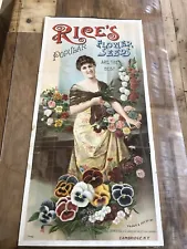 Antique Advertising "Rice's Seeds" Flower Popular 31 X 15 Inches RARE Original