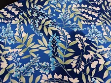 Blue Silky Synthetic Fabric White Wisteria Blossoms Flowers 3.5 Yards Material