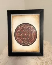 Framed Aztec Calendar(AKA Sun Stone), Mexican Handmade Art in "Amate" - 7"x9"