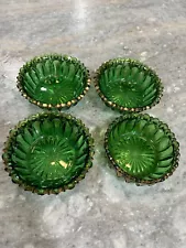 Antique EAPG Emerald Green Glass 4 Beaded Panel Berry Bowls