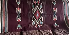 Large Chimayo Wool Rug Handwoven Purple Maroon Teal 34” X 70” Beautiful