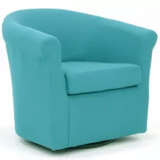 Pemberly Row Polyester Fabric Swivel Club Chair in Carribean Blue