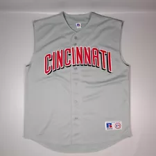 VTG Russell Athletic Mens Large Cincinnati Reds MLB Sleeveless Jersey Gray L