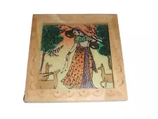 Indian Woman with Deer Rosary Cross Lantern Basket Miniature Art Painting Ragni