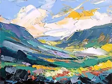 Original Painting Oil canvas Art Contemporary Landscape Mountains Valley Color