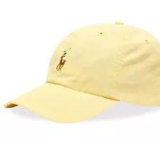 POLO Ralph Lauren Men's Chino Leather Strap Hat Ball Cap Yellow Multi Logo Pony