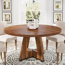 47" Farmhouse Wood Dining Table Small Round Dinner Table Kitchen Table for 4