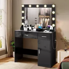 Makeup Vanity Desk w/Charging Station, Lighted Mirror, 2 Drawers & Cabinet SALE!