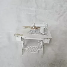 Vintage Wire Art Miniature Sewing Machine Table Pedal White Metal Doll House