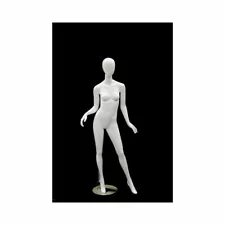 Female Adult Fiberglass Egg Head Glossy White Fashion Mannequin with Base