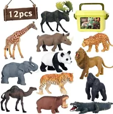 12PCS Large Wildlife Animal Model Figure Zoo Figurine For Kids Early Education