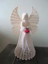 VTG Starched Crochet Angel Tree Topper Table Decor 13"