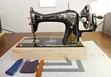 1916 SINGER 15 TIFFANY Sewing Machine w/Hand Crank - SERVICED - Leather Denim