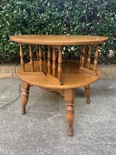 Vintage Ethan Allen Maple Wood Revolving/Rotating 2-Tier Drum End Table 10-8586