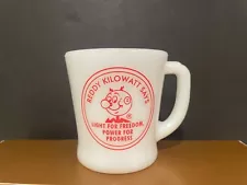 Vintage Fire King Reddy Kilowatt Mug - Light For Freedom, Power For Progress