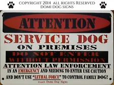 Metal Attention Service Dog Sign For FENCE ,Beware Of Dog 8"x12" USA Made