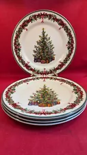 Radko Set Of 4 Christmas 11" Dinner Plates Traditions Holiday Celebrations