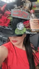 Women's Large Kentucky Derby Hat Makers Mark Black Red 1st place winner ooak tea