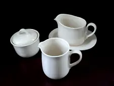 Cream Color Corning Creamer, Sugar w/Lid, Gravy Bowl & Matching Plate Excellent