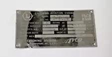 Original Lycoming O-320 Engine Data Plate