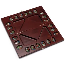 4-Player Mancala Board Game with Multi-Color Glass Stones. 4-Way Mancala Family