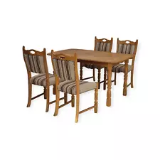 1970s, Danish design, dinning set of table and four chairs, oak wood, wool.