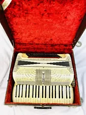 Vintage Italo American CO GLORIA Accordion Chicago Pearl / Ivory W/ Hard Case