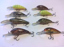 vintage fishing lures, lot of 8 bomber crankbait diving lures