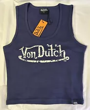 New With Tags Women's Von Dutch Ribbed Premium Navy Tank Top Tee T-shirt