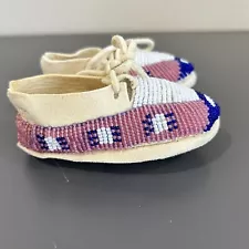 Native American Beaded Infant Baby Moccasins Booties Handcrafted Leather