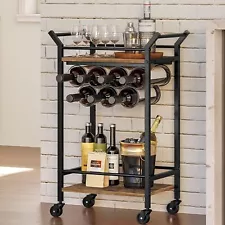 Bar Cart, Home Serving Kitchen Small Rustic Brown + Black