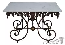 65557EC: Vintage Wrought Iron Marble Top French Bakers Table