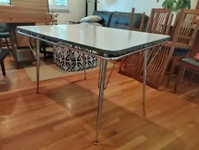 Vtg 60s Chrome White Marbled Formica Kitchen Table 4 Chairs