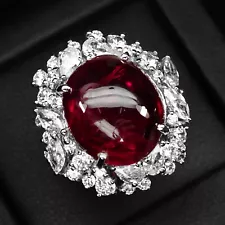 Estate Vivid Red Ruby Cabochon Rare 21.70Ct 925 Sterling Silver Handmade Rings