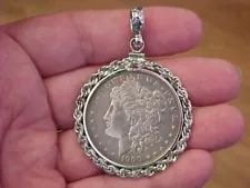 SPECTACULAR 1900 MORGAN SILVER DOLLAR LARGE ROPE BEZEL STERLING SILVER TESTED