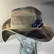 Panama Jack Mesh 3" Brim Khaki Adjustable Chin Cord Safari Hat Sz Large Packable