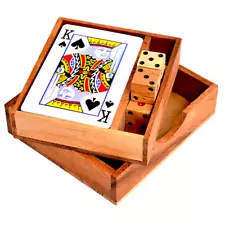 A Luxurious set of cards and wooden dice in a convenient wooden case