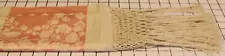 Vintage table runner unused linen damask hand knotted fringe pink