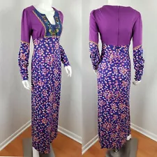 Vtg 70s Prairie Dress Maxi Susie Craig Bill Berman Cottage Core Flower Power S