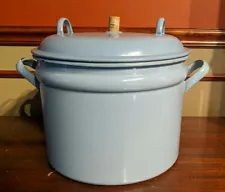 Enamelware Nautical Blue Crab Steamer Stock Pot VINTAGE Cork top 2 Handle DECOR